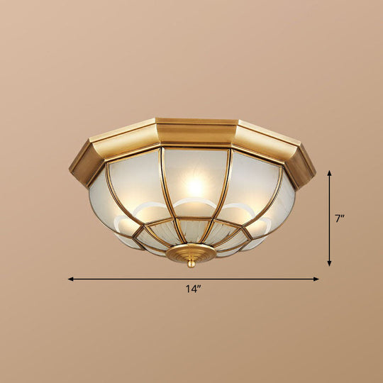 Brass Flush Mount Lamp With Frost Glass Dome Classic Bedroom Ceiling Lighting Fixture / 14