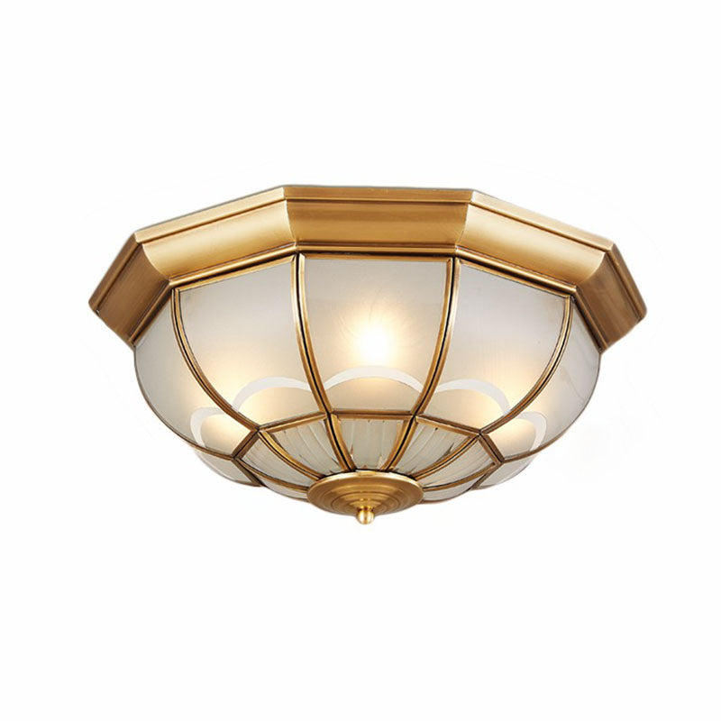 Brass Flush Mount Lamp With Frost Glass Dome Classic Bedroom Ceiling Lighting Fixture