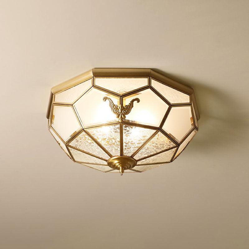 Vintage Brass Round Frosted Glass Flush-Mount Bedroom Ceiling Light Fixture / 14