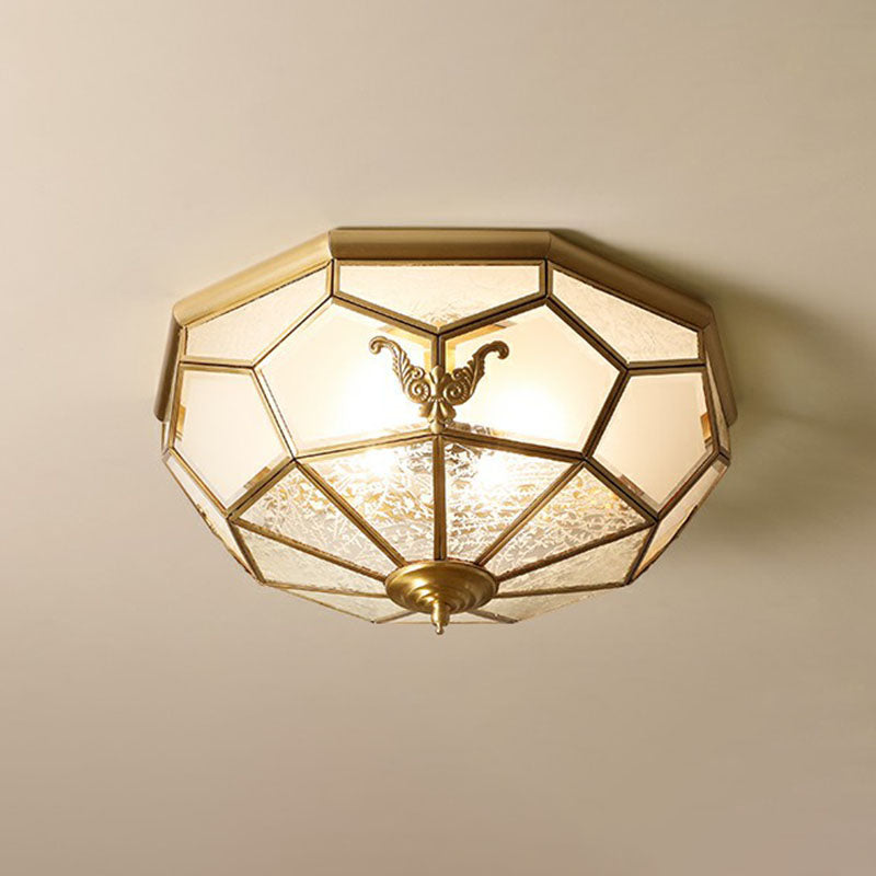 Vintage Brass Round Frosted Glass Flush-Mount Bedroom Ceiling Light Fixture / 18