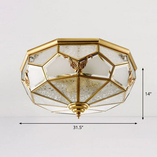 Antique Brass Dining Room Ceiling Lamp With Polygon Semi - Opaque Flush Mount Shade 10 /