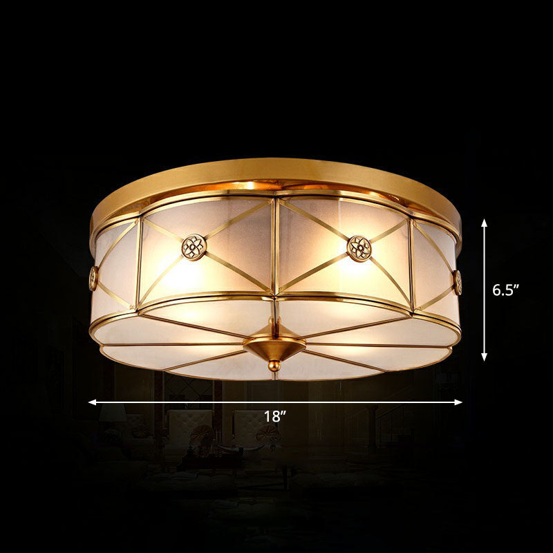 Traditional Brass Floral Water Glass Ceiling Flush Mount Light For Bedrooms / 18