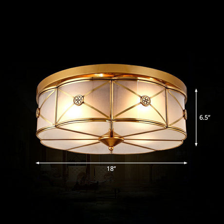 Traditional Brass Floral Water Glass Ceiling Flush Mount Light For Bedrooms / 18