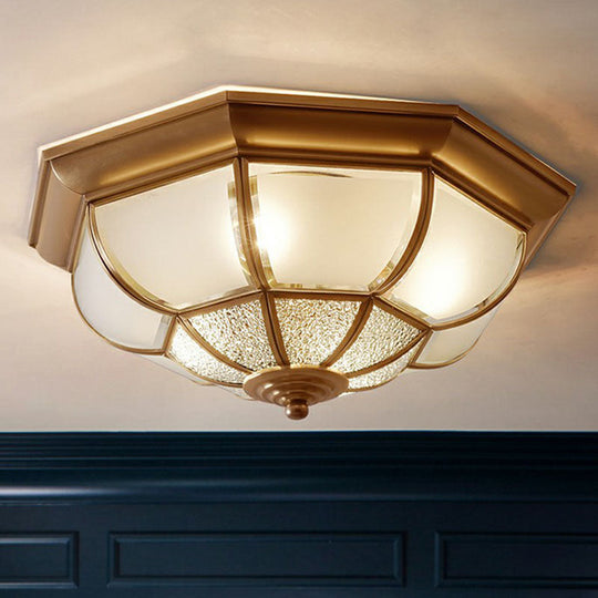 Traditional Octagon Ceiling Lamp With Bronze Finish & Frosted Glass For Kitchen