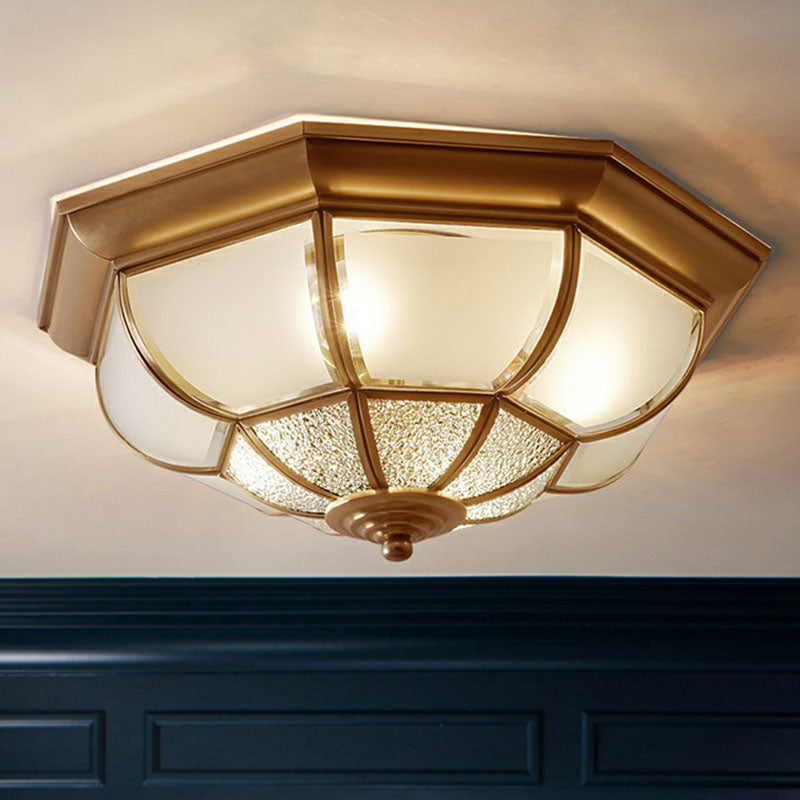 Traditional Octagon Ceiling Lamp With Bronze Finish & Frosted Glass For Kitchen