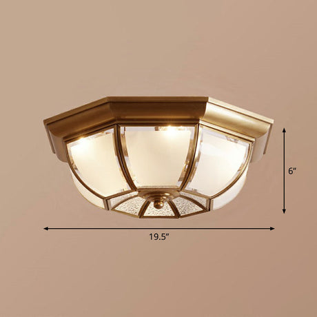 Traditional Octagon Ceiling Lamp With Bronze Finish & Frosted Glass For Kitchen / 19.5
