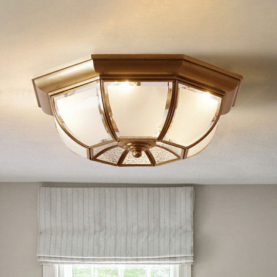Traditional Octagon Ceiling Lamp With Bronze Finish & Frosted Glass For Kitchen