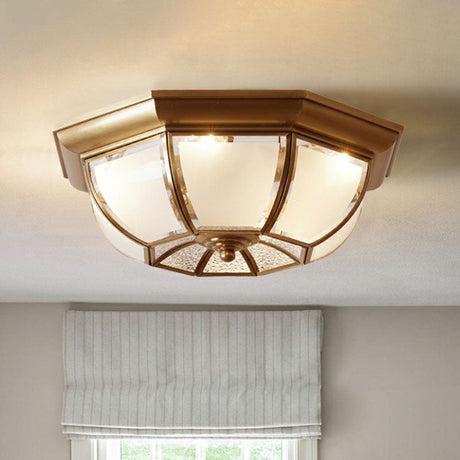 Traditional Octagon Ceiling Lamp With Bronze Finish & Frosted Glass For Kitchen