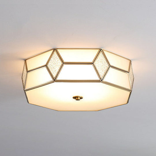 Minimalistic Brass Frost Glass Flush Mount Light For Bedroom: Geometric Ceiling Fixture Beige / 18’