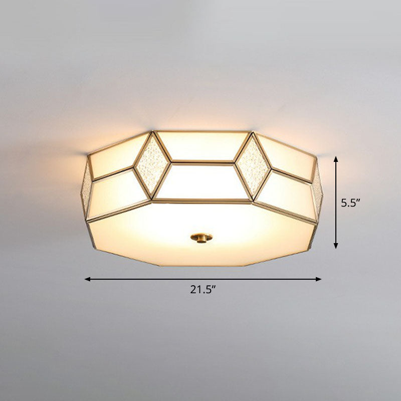 Minimalistic Brass Frost Glass Flush Mount Light For Bedroom: Geometric Ceiling Fixture