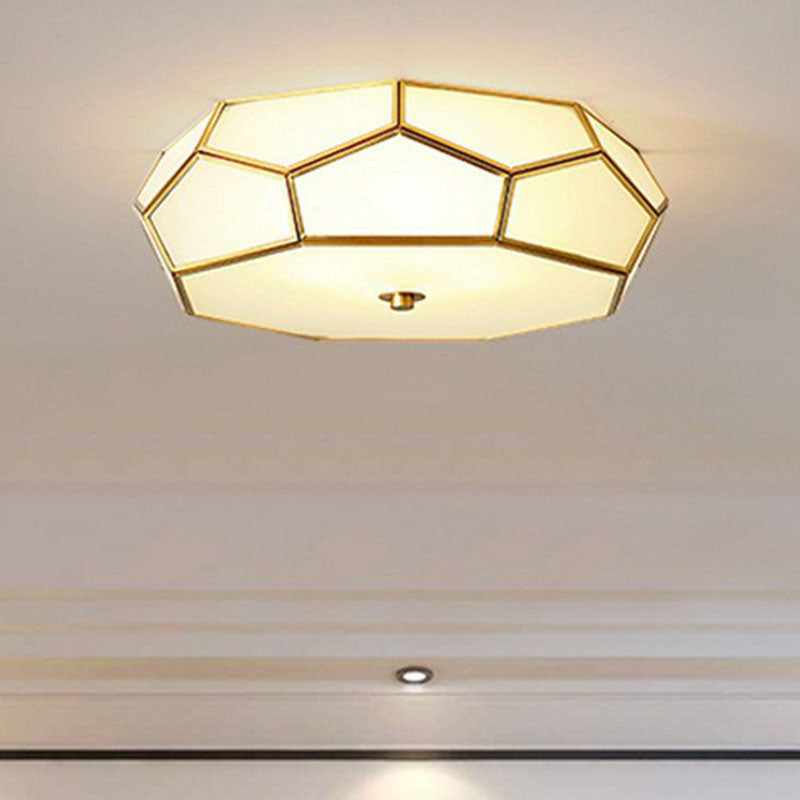Minimalist Football Design Ceiling Light With Brass Finish Flush Mount Glass Fixture