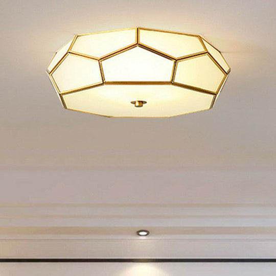 Minimalist Football Design Ceiling Light With Brass Finish Flush Mount Glass Fixture