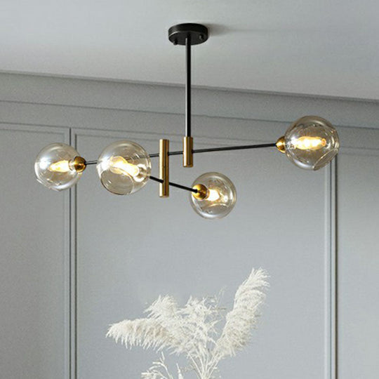 Minimalist Glass Dome Chandelier - Black And Brass Suspended Lighting Fixture For Dining Room