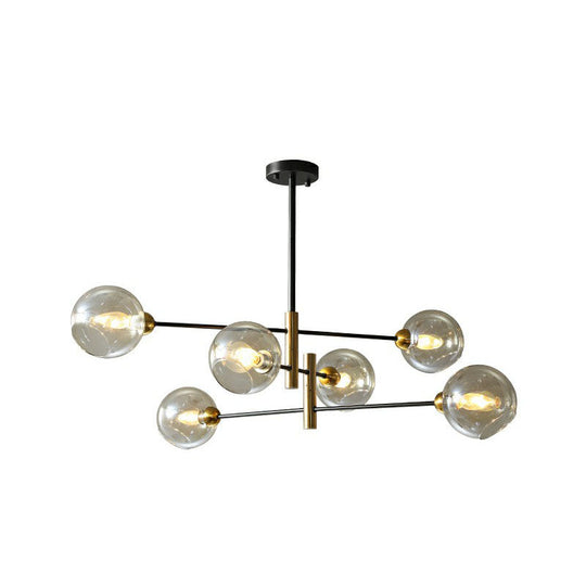 Minimalist Glass Dome Chandelier - Black And Brass Suspended Lighting Fixture For Dining Room 6 /