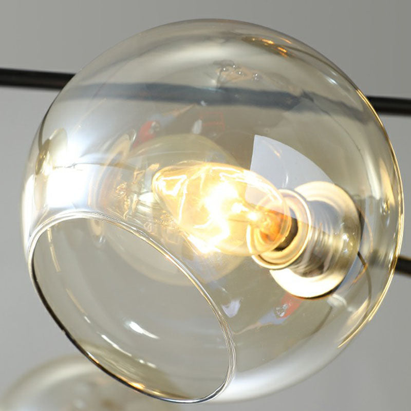 Minimalist Glass Dome Chandelier - Black And Brass Suspended Lighting Fixture For Dining Room