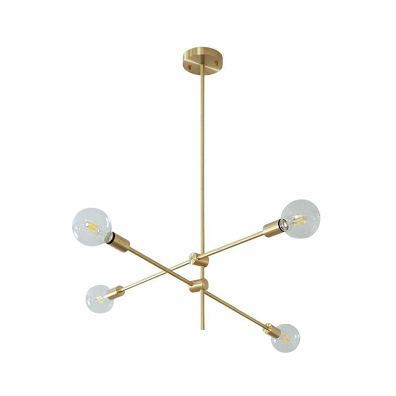 Simplicity Rotating Arm Chandelier: Modern Metallic Ceiling Hang Lamp With Open Bulb Design For