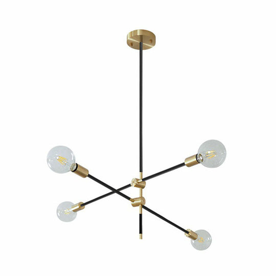Simplicity Rotating Arm Chandelier: Modern Metallic Ceiling Hang Lamp With Open Bulb Design For