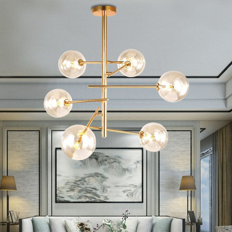 Clear Glass Nordic Style Ball Chandelier In Gold - Elegant Living Room Suspension Light 6 /