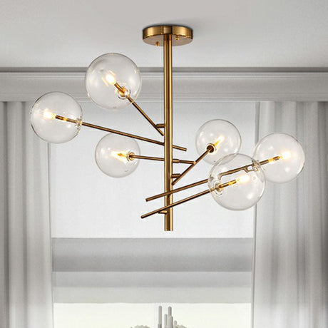 Clear Glass Gold Chandelier - Postmodern Suspension Light For Restaurants