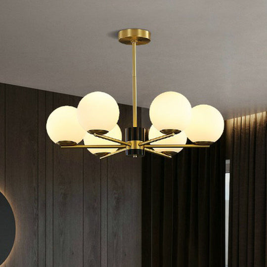 Gold-Finished Radial Design Chandelier With Milk Glass Globe For Stylish Hanging Light