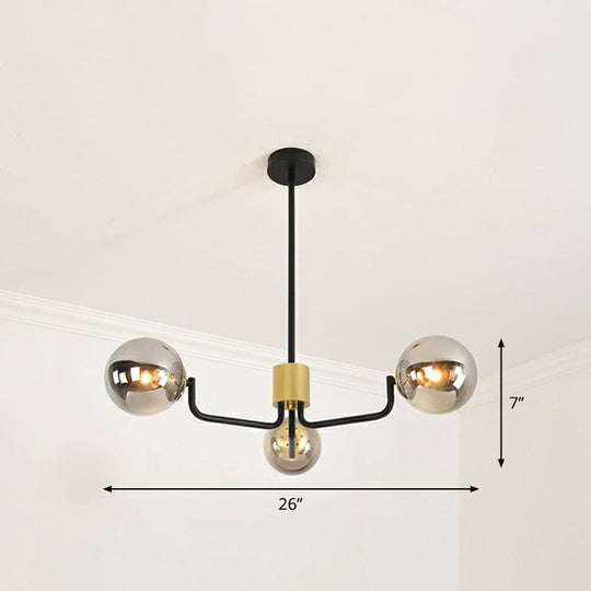 Radial Suspension Light - Contemporary Metal Chandelier With Glass Ball Shade 3 / Black Smoke Grey