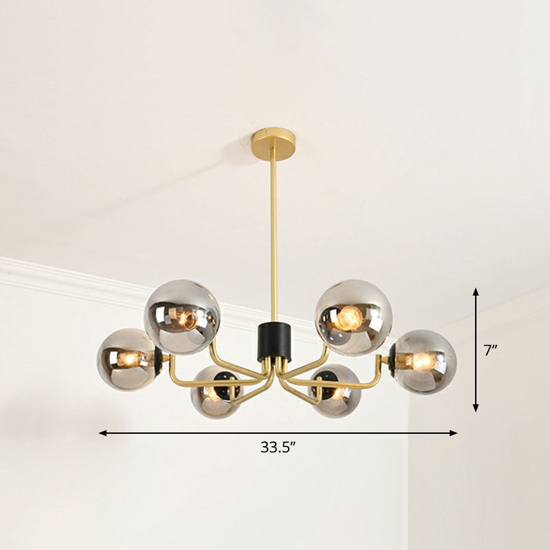 Radial Metal Ball Glass Chandelier – Modern Suspension Light For Living Room 6 / Gold Smoke Grey