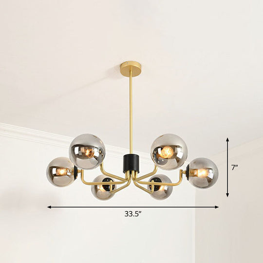 Radial Suspension Light - Contemporary Metal Chandelier With Glass Ball Shade 6 / Gold Smoke Grey