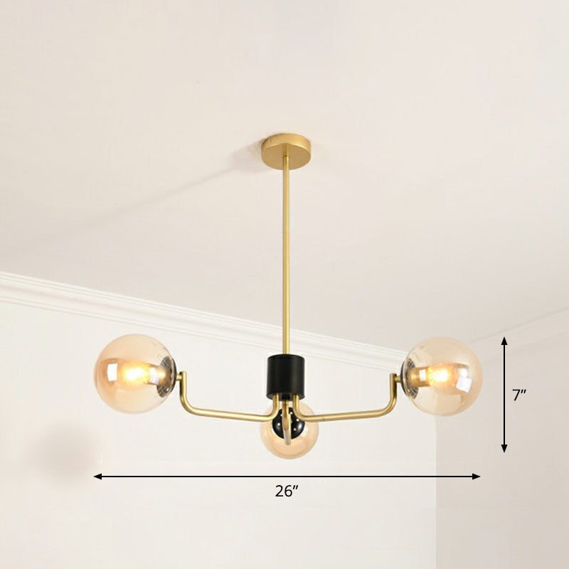 Radial Metal Ball Glass Chandelier – Modern Suspension Light For Living Room 3 / Gold Amber