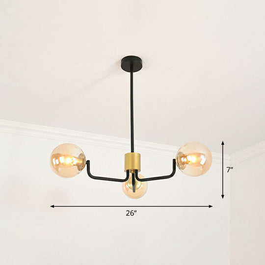Radial Metal Ball Glass Chandelier – Modern Suspension Light For Living Room 3 / Black Amber