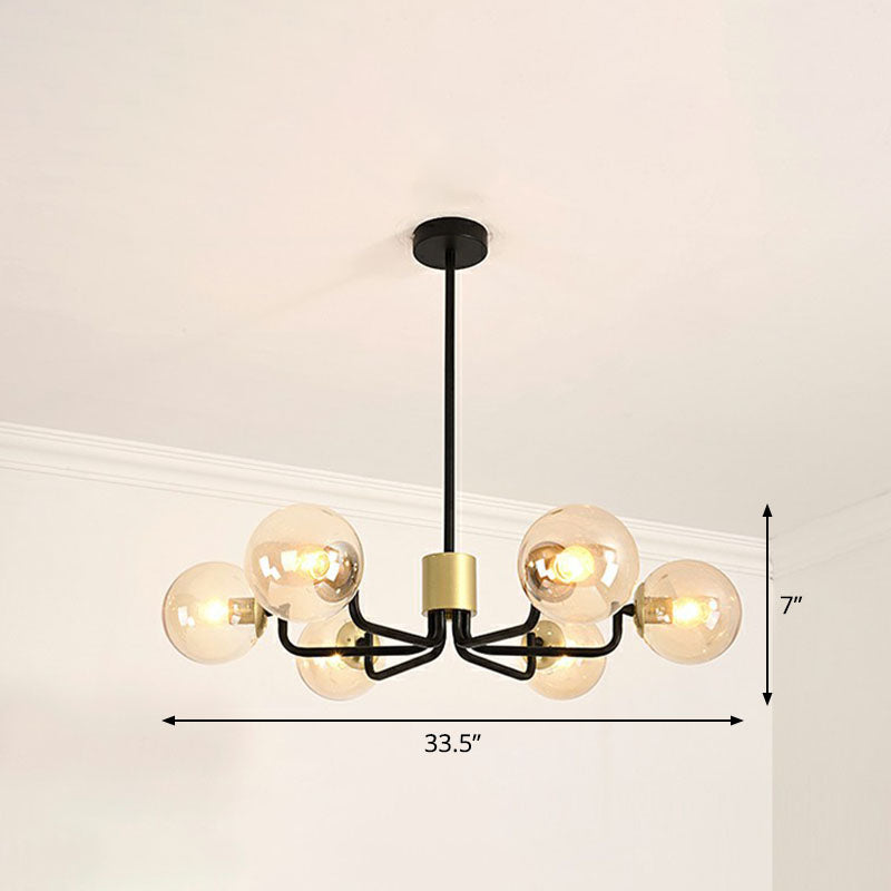 Radial Suspension Light - Contemporary Metal Chandelier With Glass Ball Shade 6 / Black Amber