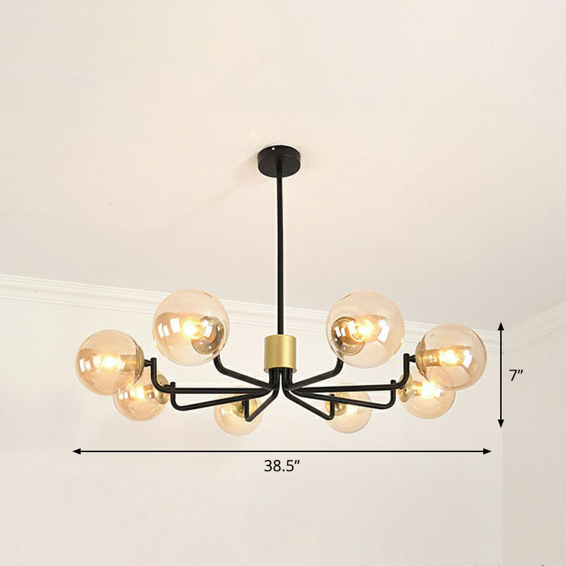 Radial Suspension Light - Contemporary Metal Chandelier With Glass Ball Shade 8 / Black Amber