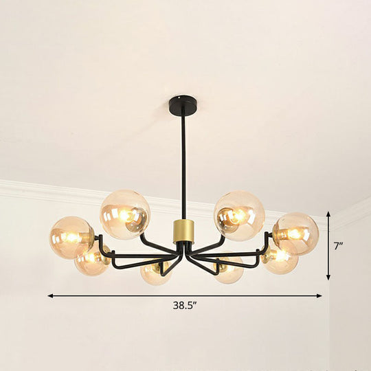 Radial Suspension Light - Contemporary Metal Chandelier With Glass Ball Shade 8 / Black Amber