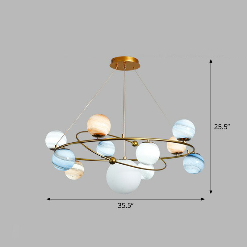 Postmodern Glass Planet Hanging Lamp With Brass Finish Ideal For Living Room 11 / Blue