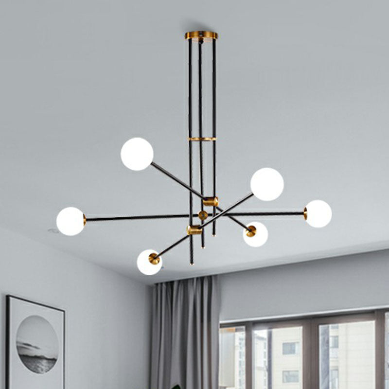 Sleek Black Metal Linear Chandelier With Ball White Glass Shade - Perfect For Living Room Pendant