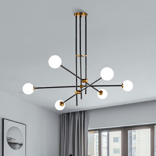 Sleek Black Metal Linear Chandelier With Ball White Glass Shade - Perfect For Living Room Pendant