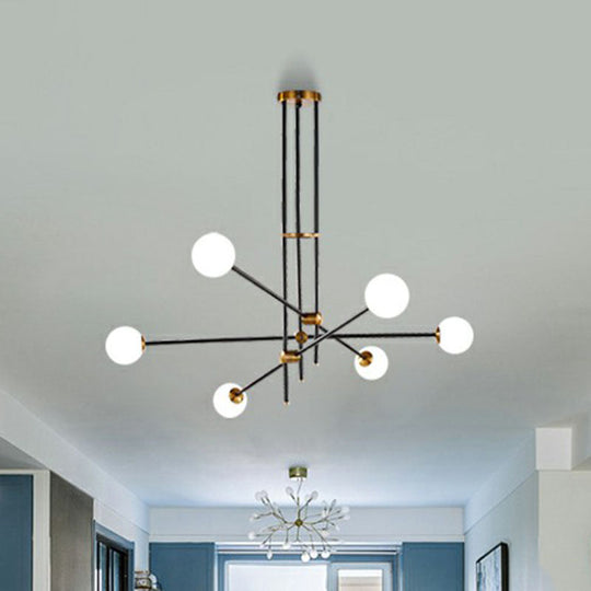 Sleek Black Metal Linear Chandelier With Ball White Glass Shade - Perfect For Living Room Pendant