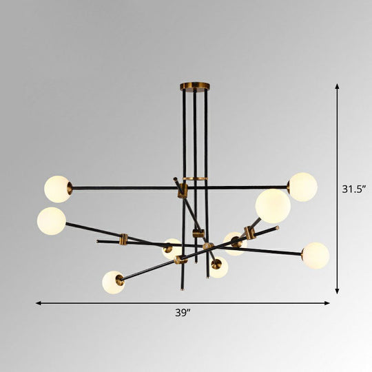 Sleek Black Metal Linear Chandelier With Ball White Glass Shade - Perfect For Living Room Pendant