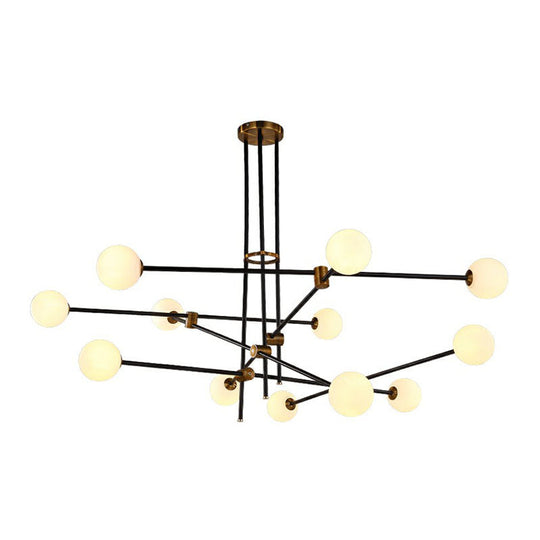 Sleek Black Metal Chandelier With White Glass Shade - Simplicity Linear Pendant Lighting For Living