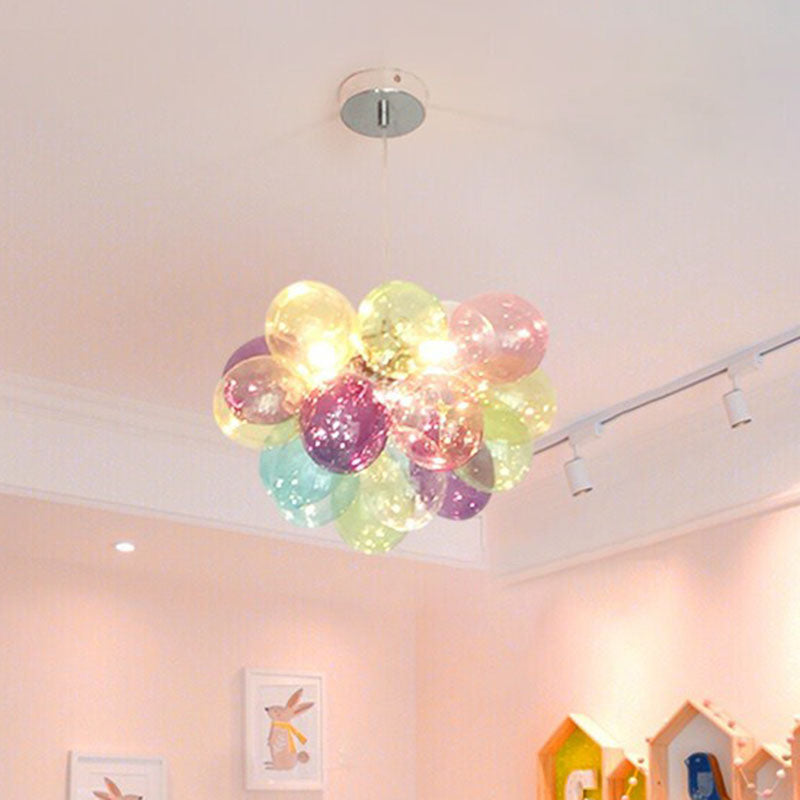 Colorful Led Balloon Chandelier For Kids Bedroom - Stainless Steel & Cartoon Glass Lamp