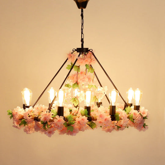 Farmhouse Wagon Wheel Chandelier With Plant Decor For Dining Room
