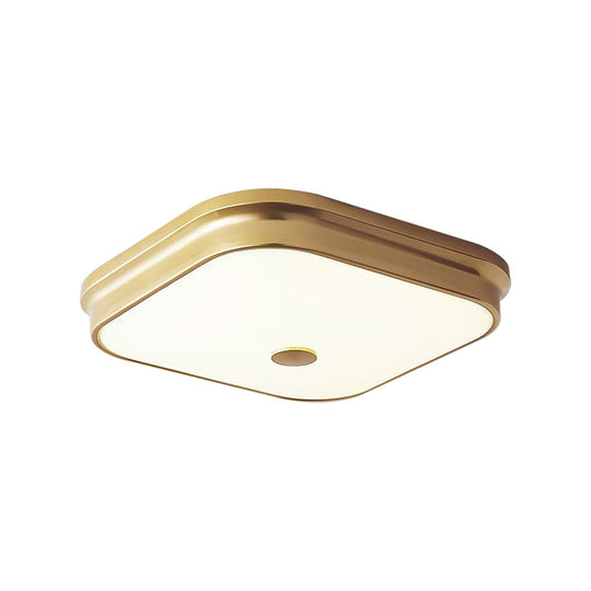Led Flushmount Lighting: Traditional Square Frosted Glass Ceiling Light - Black/Gold For Living Room