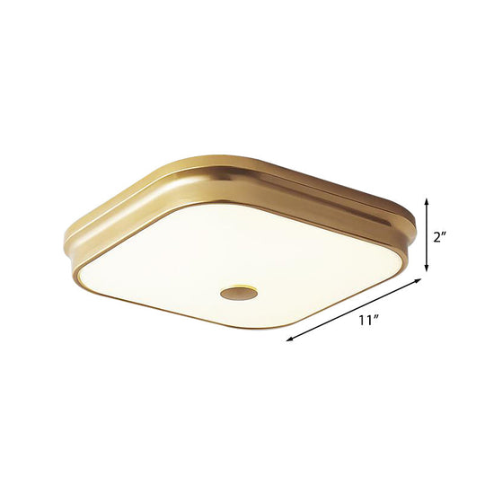 Led Flushmount Lighting: Traditional Square Frosted Glass Ceiling Light - Black/Gold For Living