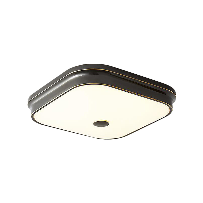 Led Flushmount Lighting: Traditional Square Frosted Glass Ceiling Light - Black/Gold For Living