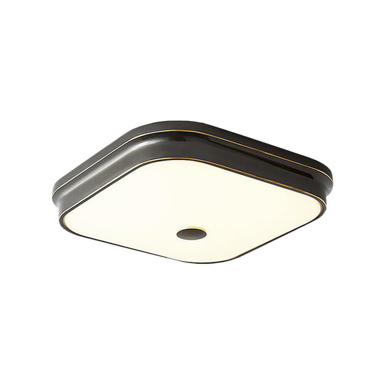 Led Flushmount Lighting: Traditional Square Frosted Glass Ceiling Light - Black/Gold For Living