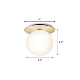 Modern Semi Flush Mount Ceiling Lamp With Ball Glass Shade - 1 Bulb Aisle Lighting Gold / Milk White