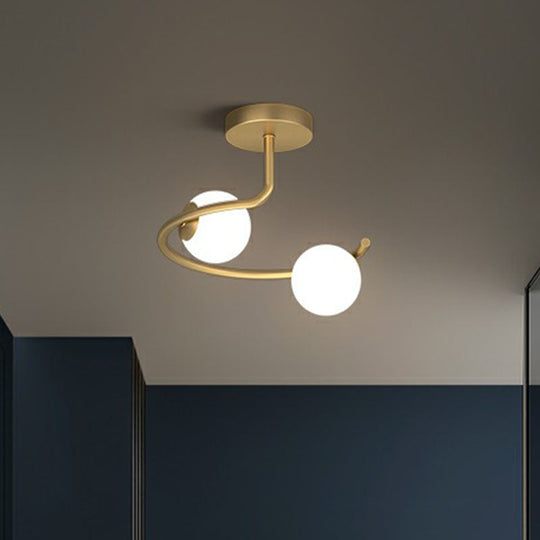 Semi Flush Mount Ceiling Light In Gold With Cream Glass Artistry - Sphere Corridor