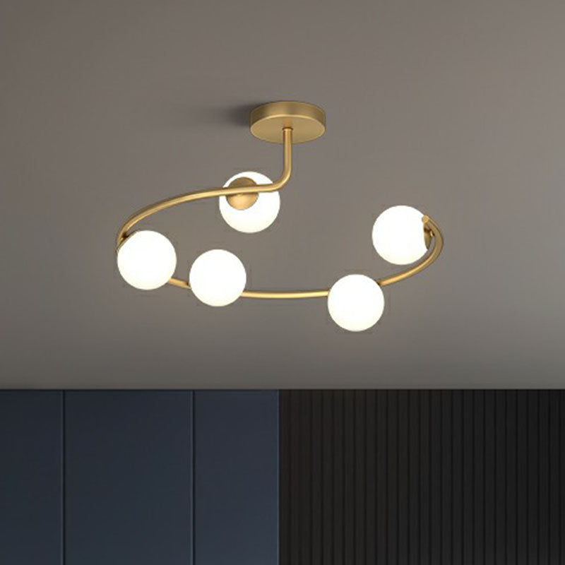 Semi Flush Mount Ceiling Light In Gold With Cream Glass Artistry - Sphere Corridor