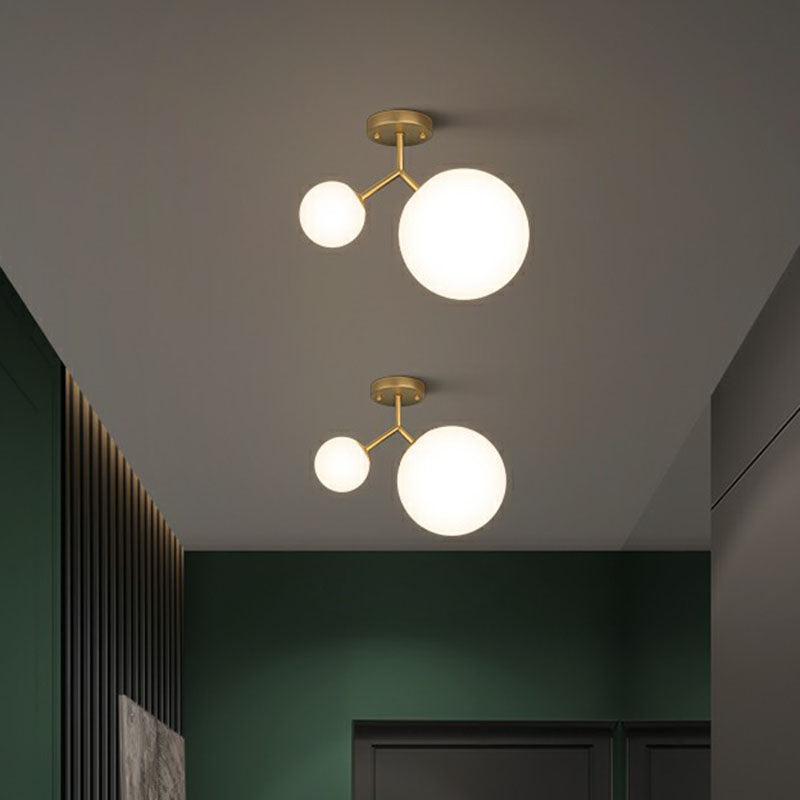 Sleek Gold Semi Flush Mount Ceiling Light With Minimalist Milky Glass - 2 - Head Flushmount Lighting