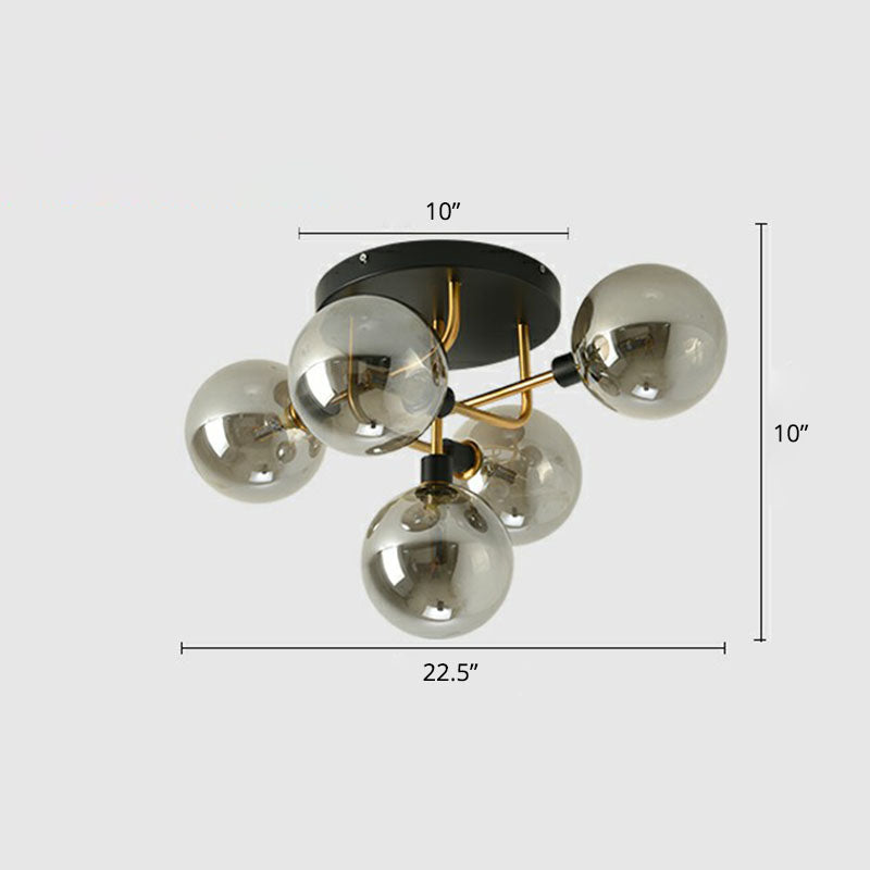 Modern Glass Semi Flush Mount Ceiling Light Fixture - Bubbles Black Finish Bedroom Lighting 5 /