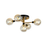 Black-Brass 5-Light Glass Semi-Flush Mount Ceiling Lamp - Contemporary Ball Shaped Design For